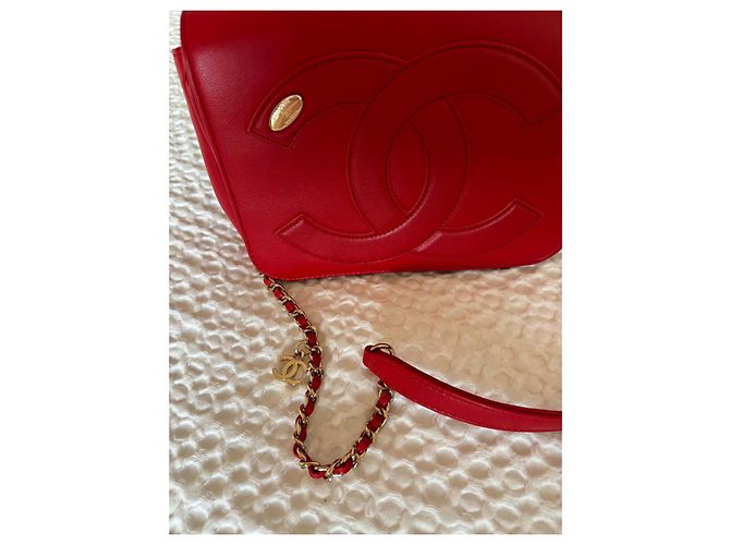 Borsa Chanel Flat Rossa in Pelle d'Agnello Rosso - vista 3