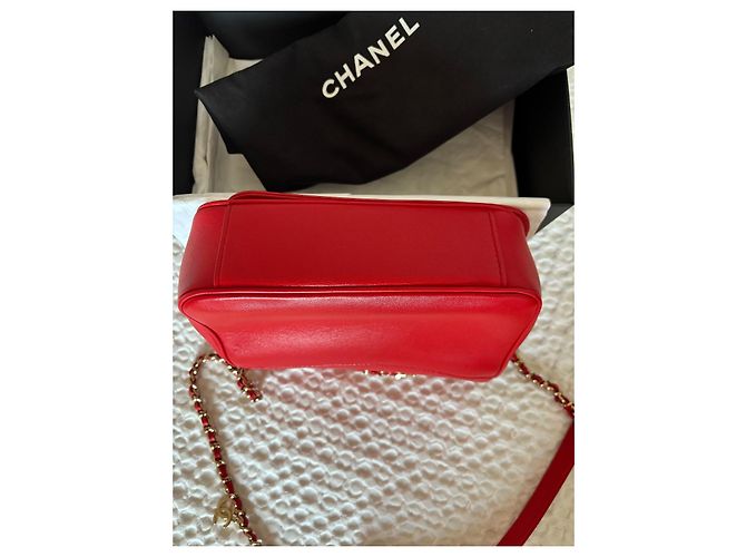 Borsa Chanel Flat Rossa in Pelle d'Agnello Rosso - vista 5