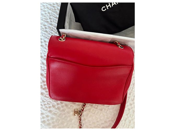 Borsa Chanel Flat Rossa in Pelle d'Agnello Rosso - vista 7