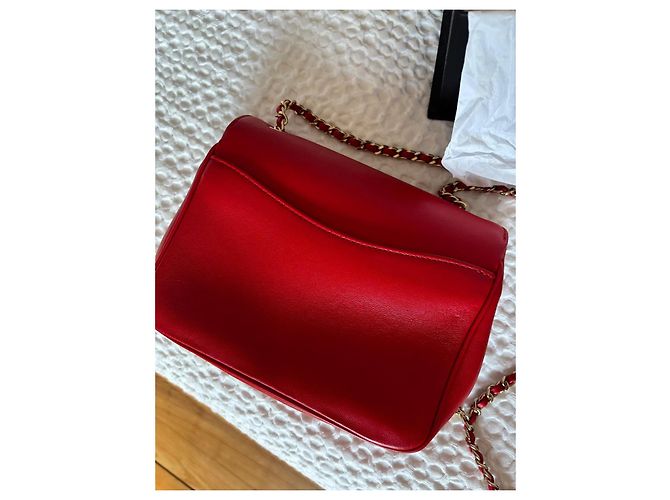 Borsa Chanel Flat Rossa in Pelle d'Agnello Rosso - vista 8