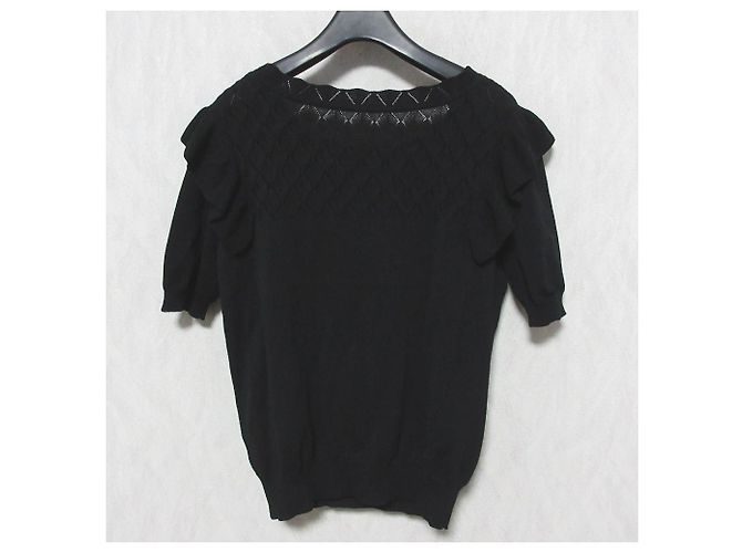 Autre Marque Aveniretoile Spitzenstrick Pullover mit Rüsche Schwarz - Ansicht 2