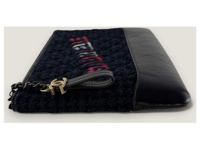 Clutch Chanel Gabrielle in tweed e pelle di vitello Blu - vista 10