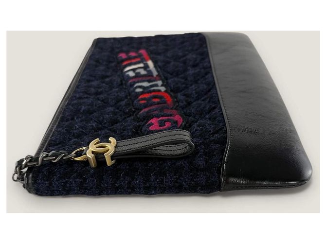 Clutch Chanel Gabrielle in tweed e pelle di vitello Blu - vista 12