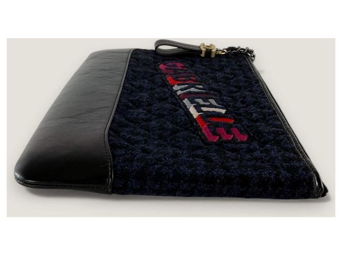 Clutch Chanel Gabrielle in tweed e pelle di vitello Blu - vista 14