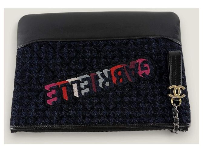 Clutch Chanel Gabrielle in tweed e pelle di vitello Blu - vista 16