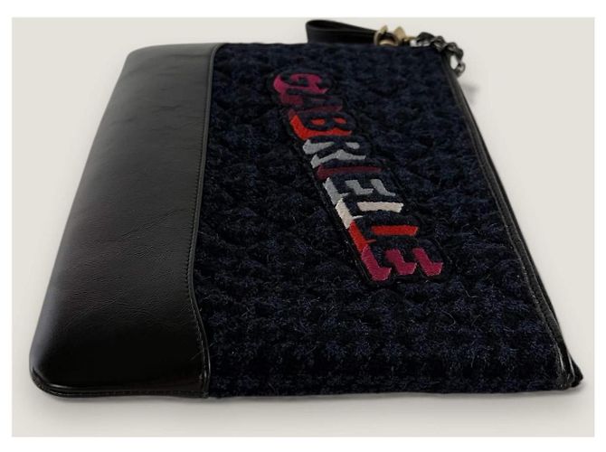 Clutch Chanel Gabrielle in tweed e pelle di vitello Blu - vista 17