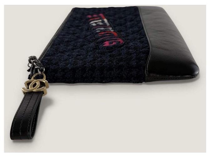 Clutch Chanel Gabrielle in tweed e pelle di vitello Blu - vista 18