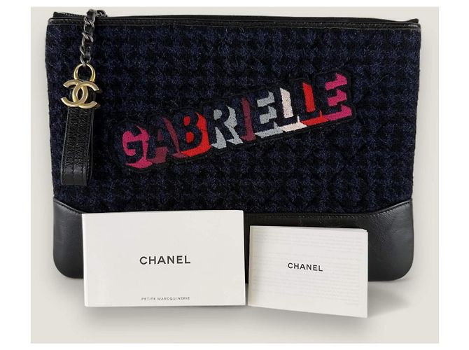 Clutch Chanel Gabrielle in tweed e pelle di vitello Blu - vista 2