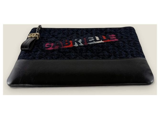 Clutch Chanel Gabrielle in tweed e pelle di vitello Blu - vista 20