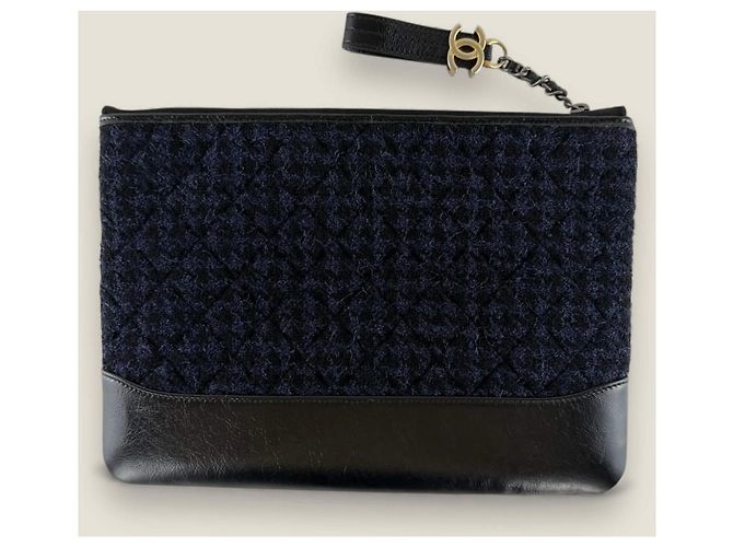 Clutch Chanel Gabrielle in tweed e pelle di vitello Blu - vista 5