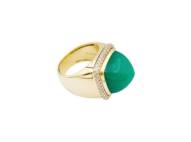 Anello FRED, "PAIN DE SUCRE", oro rosa 750/000, crisoprasio, diamanti. - vista 3
