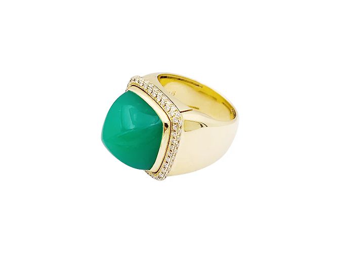 Anello FRED, "PAIN DE SUCRE", oro rosa 750/000, crisoprasio, diamanti. - vista 4