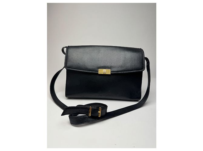 Vintage Givenchy Tasche aus schwarzem Leder mit Schlangenprägung - Ansicht 14