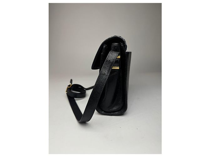 Vintage Givenchy Tasche aus schwarzem Leder mit Schlangenprägung - Ansicht 5