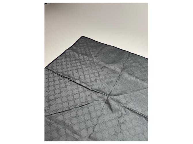 Céline Vintage Celine Monogramm Schal Silber Blau - Ansicht 3