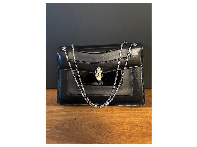 Bulgari Schwarze Lederhandtasche Serpenti von Bvlgari - Ansicht 14