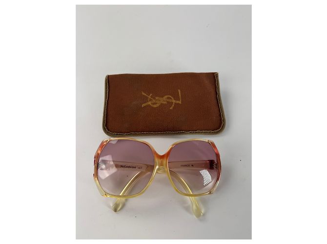 Vintage Yves Saint Laurent Übergroße Sonnenbrille Beige Rot - Ansicht 11
