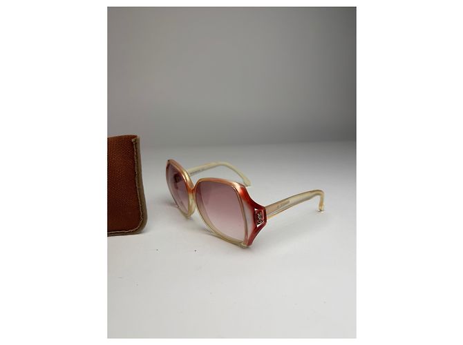 Vintage Yves Saint Laurent Übergroße Sonnenbrille Beige Rot - Ansicht 12