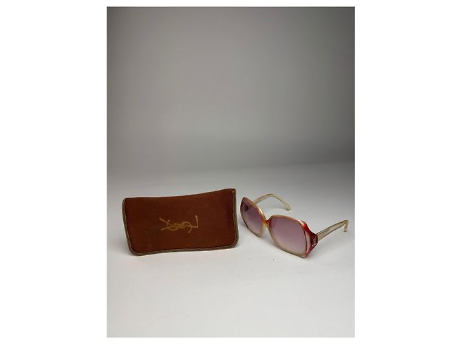 Vintage Yves Saint Laurent Übergroße Sonnenbrille Beige Rot - Ansicht 2