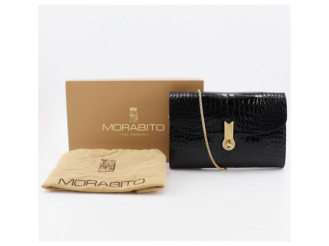 Autre Marque Borsa a spalla in pelle goffrata MORABITO 2 in 1 con catena Nero - vista 19