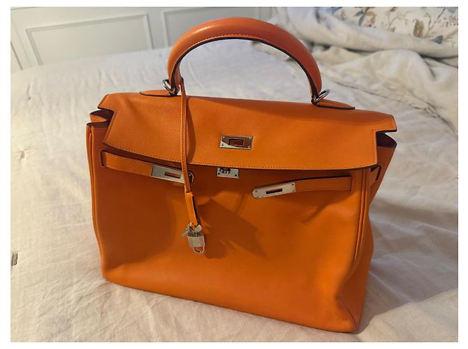 Borsa a mano Hermès Birkin 35 Arancione in pelle - vista 8