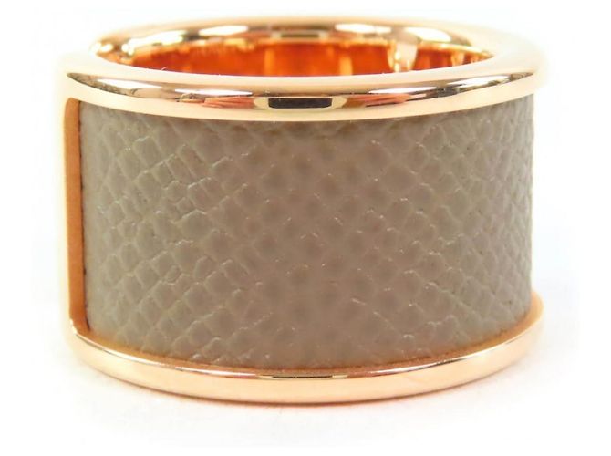 Ring Anillo Hermès Olympe GM Etoupe Oro Rosa Dorado Gris pardo - vista 3