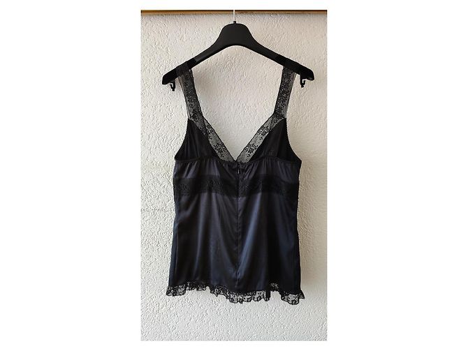 Dolce & Gabbana DOLCE&GABBANA SATIN-LEGERIE-Oberteil MIT SPITZE. Schwarz - Ansicht 3