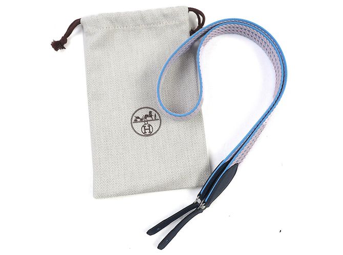 Hermès HERMES Caval To-Go Borsa in Tela e Pelle 25mm Marrone Blu Blu navy - vista 2