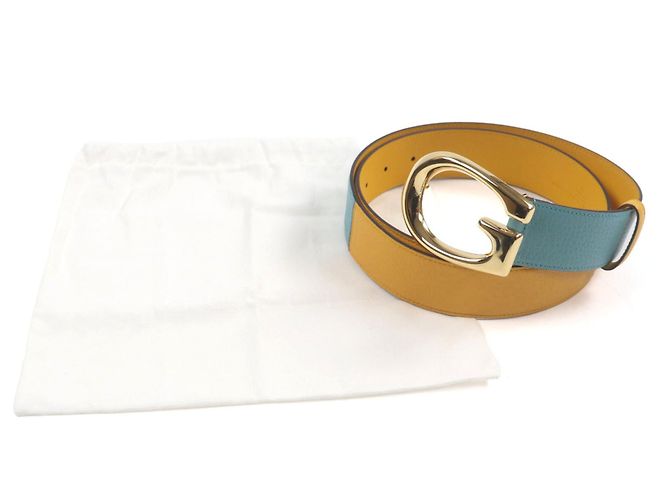 GUCCI Two-Tone Leather Belt Blue Yellow - view 2