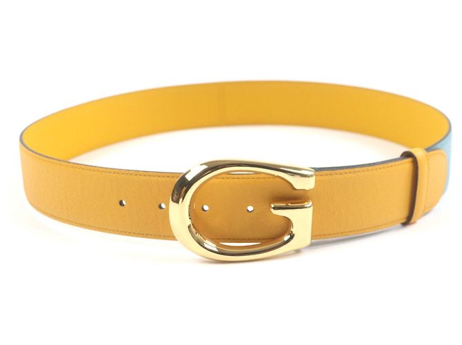 GUCCI Two-Tone Leather Belt Blue Yellow - view 3