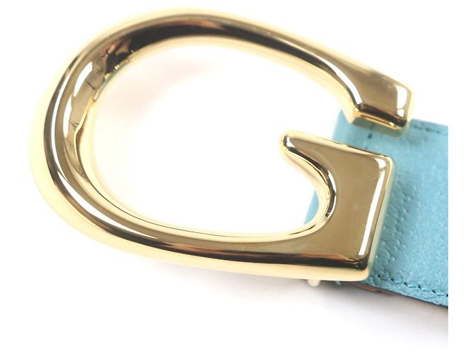 GUCCI Two-Tone Leather Belt Blue Yellow - view 5