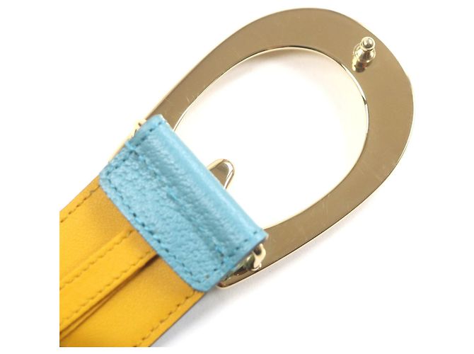 GUCCI Two-Tone Leather Belt Blue Yellow - view 6
