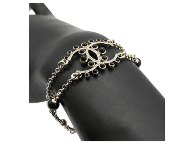 Bracciale in perle finte e strass CC placcato oro Chanel - vista 10