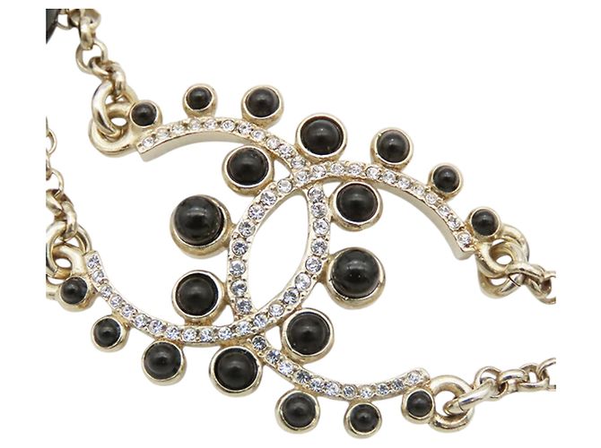 Bracciale in perle finte e strass CC placcato oro Chanel - vista 2