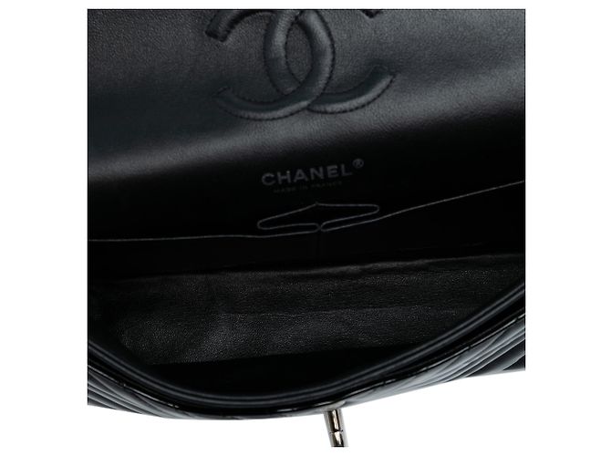 Chanel Azul Médio Clássico Chevron Patente Dupla Aba Azul marinho - vista 4