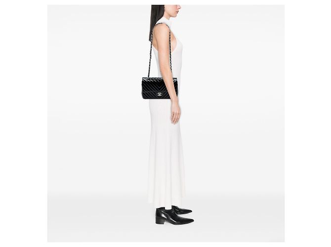 Chanel Azul Médio Clássico Chevron Patente Dupla Aba Azul marinho - vista 7