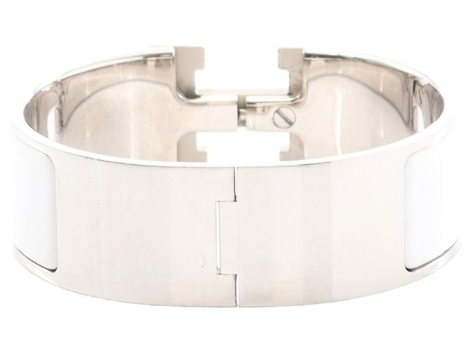 Bracciale PM Hermès Clic Clac H in smalto bianco largo - vista 2
