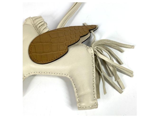 Handtaschenanhänger Hermès Rodeo Pegasus Touch MM Braun Weiß - Ansicht 3