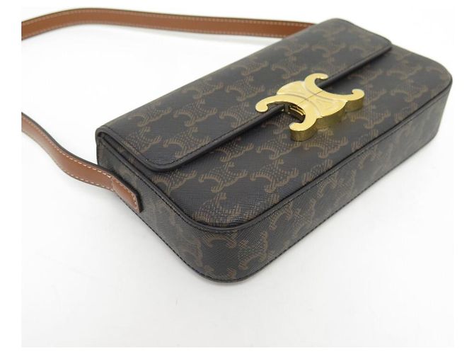 Triomphe Céline NUOVA BORSA A MANO CELINE CLAUDE TRIONFO CANVAS 194142CUZ Marrone - vista 5