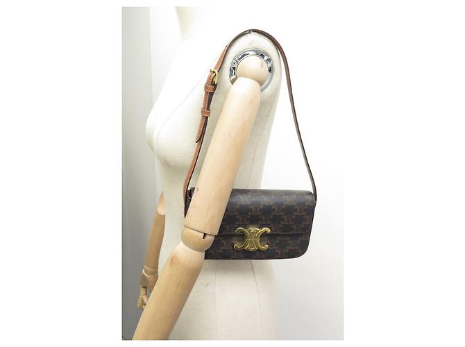 Triomphe Céline NUOVA BORSA A MANO CELINE CLAUDE TRIONFO CANVAS 194142CUZ Marrone - vista 7