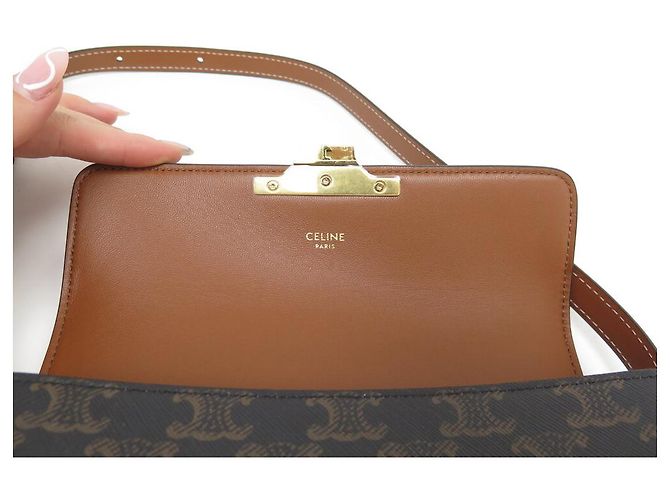 Triomphe Céline NUOVA BORSA A MANO CELINE CLAUDE TRIONFO CANVAS 194142CUZ Marrone - vista 8