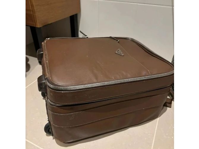Valigia Trolley Prada in Pelle Saffiano Nera Marrone - vista 3