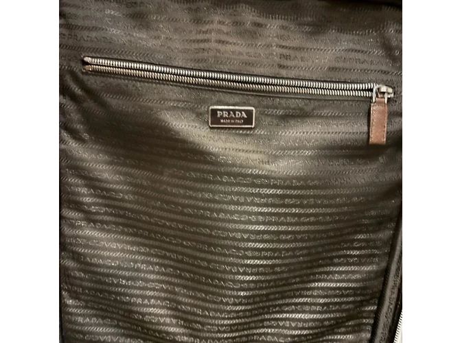 Valigia Trolley Prada in Pelle Saffiano Nera Marrone - vista 6