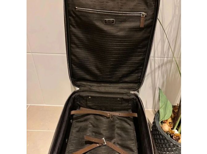Valigia Trolley Prada in Pelle Saffiano Nera Marrone - vista 7