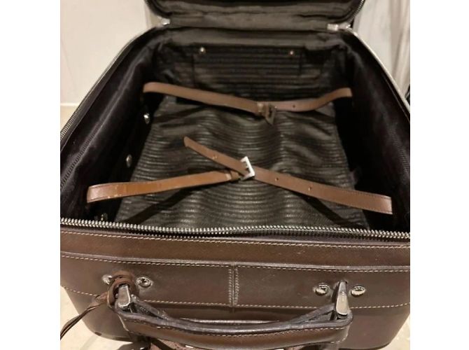 Valigia Trolley Prada in Pelle Saffiano Nera Marrone - vista 8