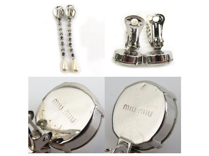 Brincos pendentes Miu Miu prateados e brancos Prata - vista 5