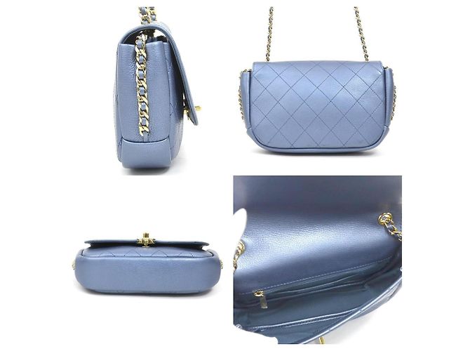 Borsa a spalla in pelle blu metallico Chanel - vista 2