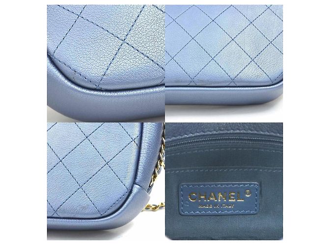 Borsa a spalla in pelle blu metallico Chanel - vista 4