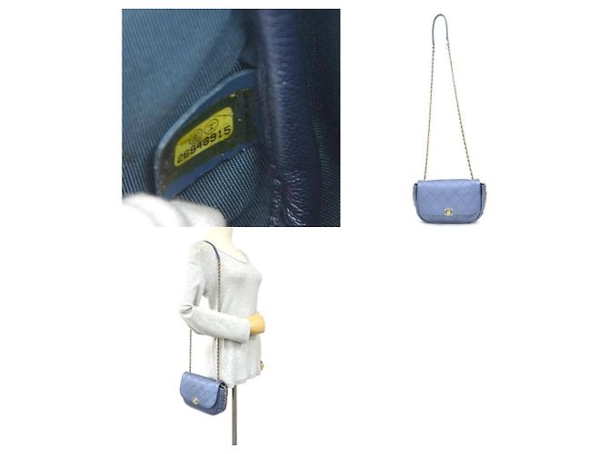 Borsa a spalla in pelle blu metallico Chanel - vista 5