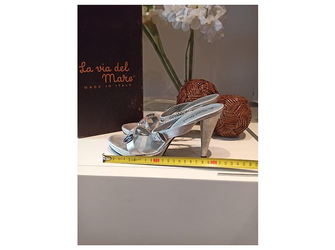 Autre Marque Via de la Mare Sandalen Leder Weiß Grau 39 - Ansicht 8